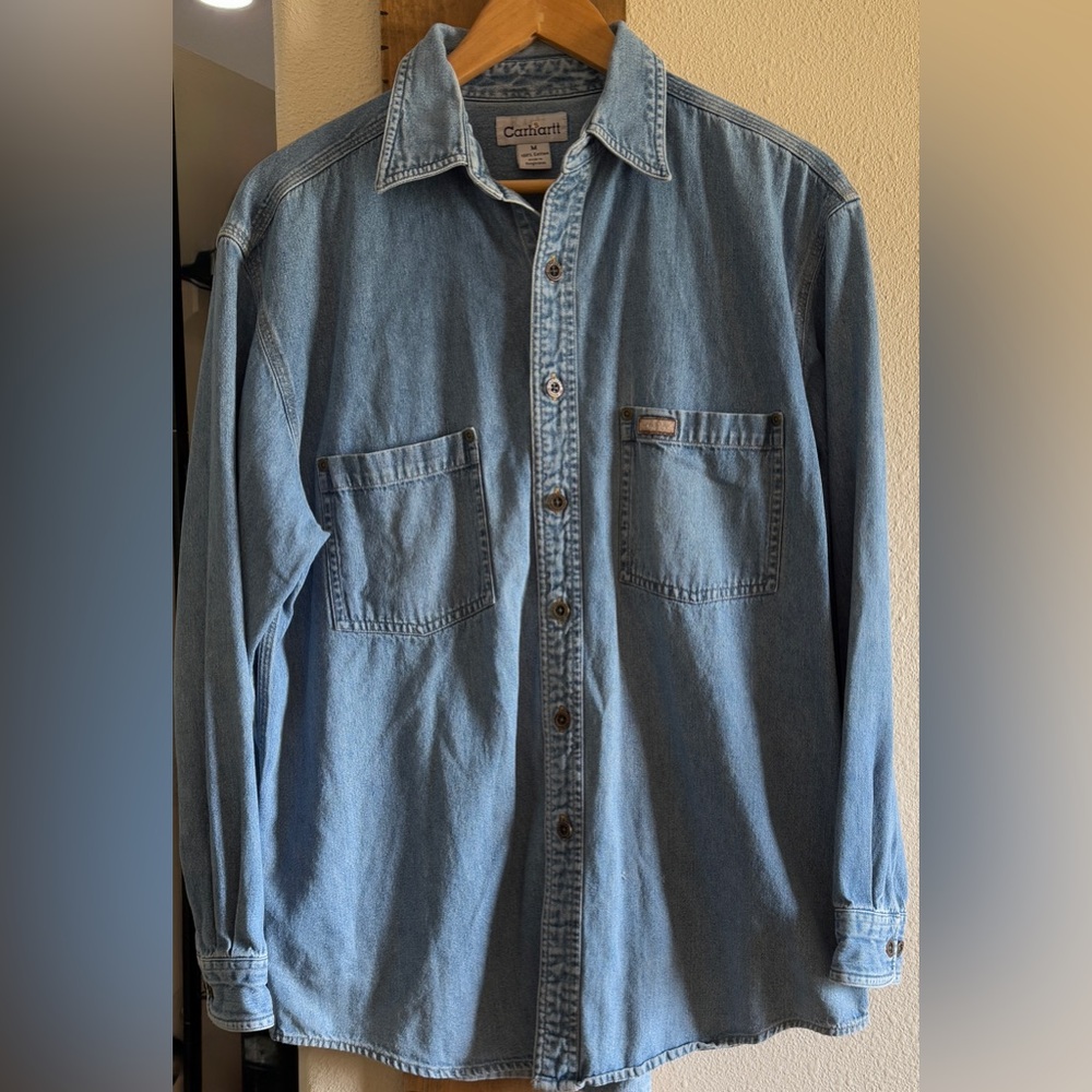 Vintage Carhartt Blue Denim Button Up Shirt Men’s Medium